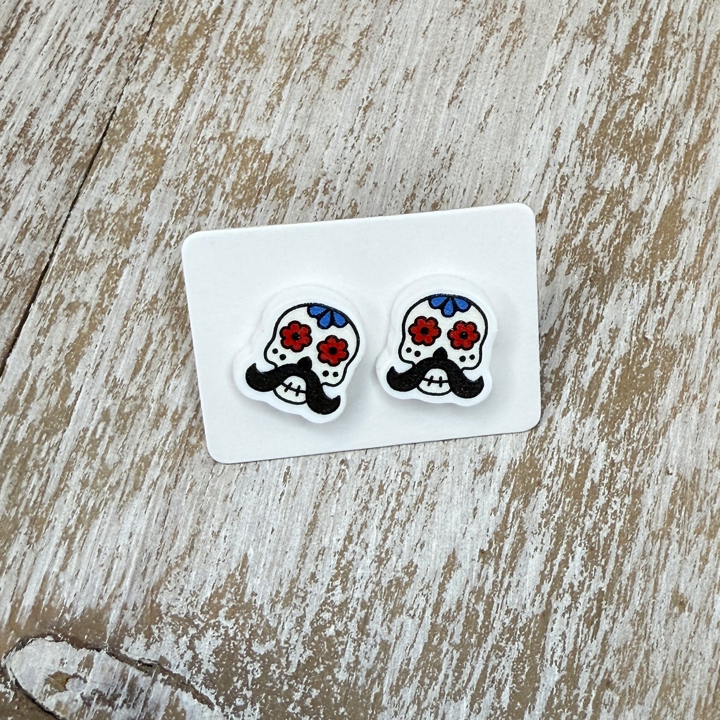 UV Printed Muerto Mustache Acrylic Stud Earrings
