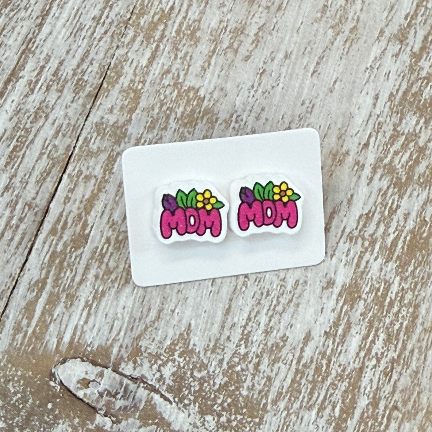 UV Printed Petal Perfect Mom Acrylic Stud Earrings