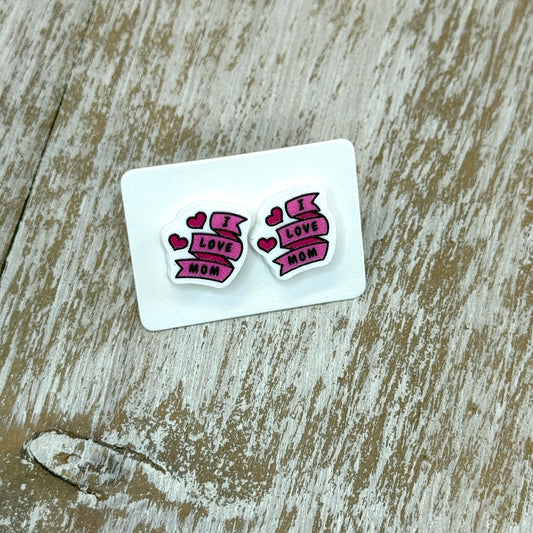 UV Printed Love You Mom Acrylic Stud Earrings