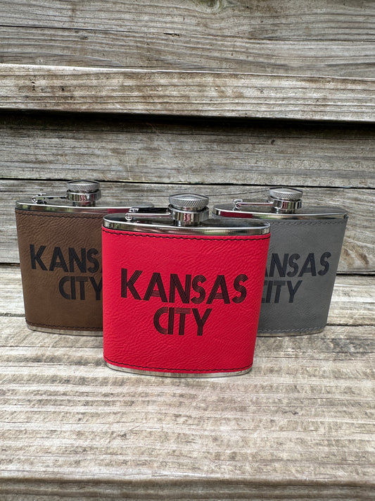 Kansas City 6 oz Leatherette and Stainless Steel Flask