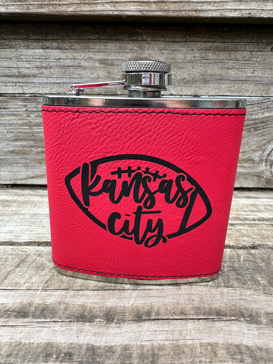 Kansas City Football 6 oz Leatherette and Stainless Steel Flask