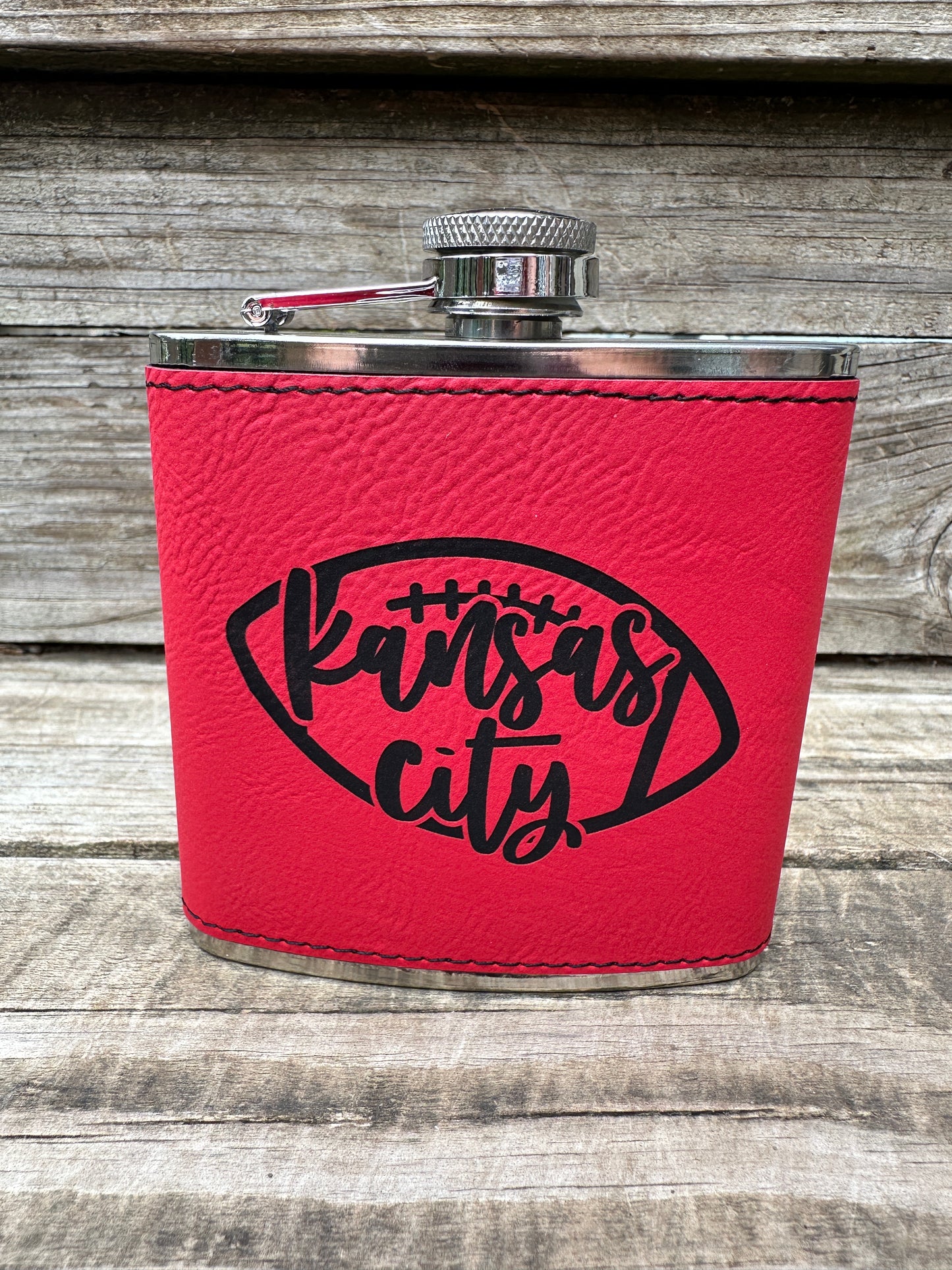 Kansas City Football 6 oz Leatherette and Stainless Steel Flask