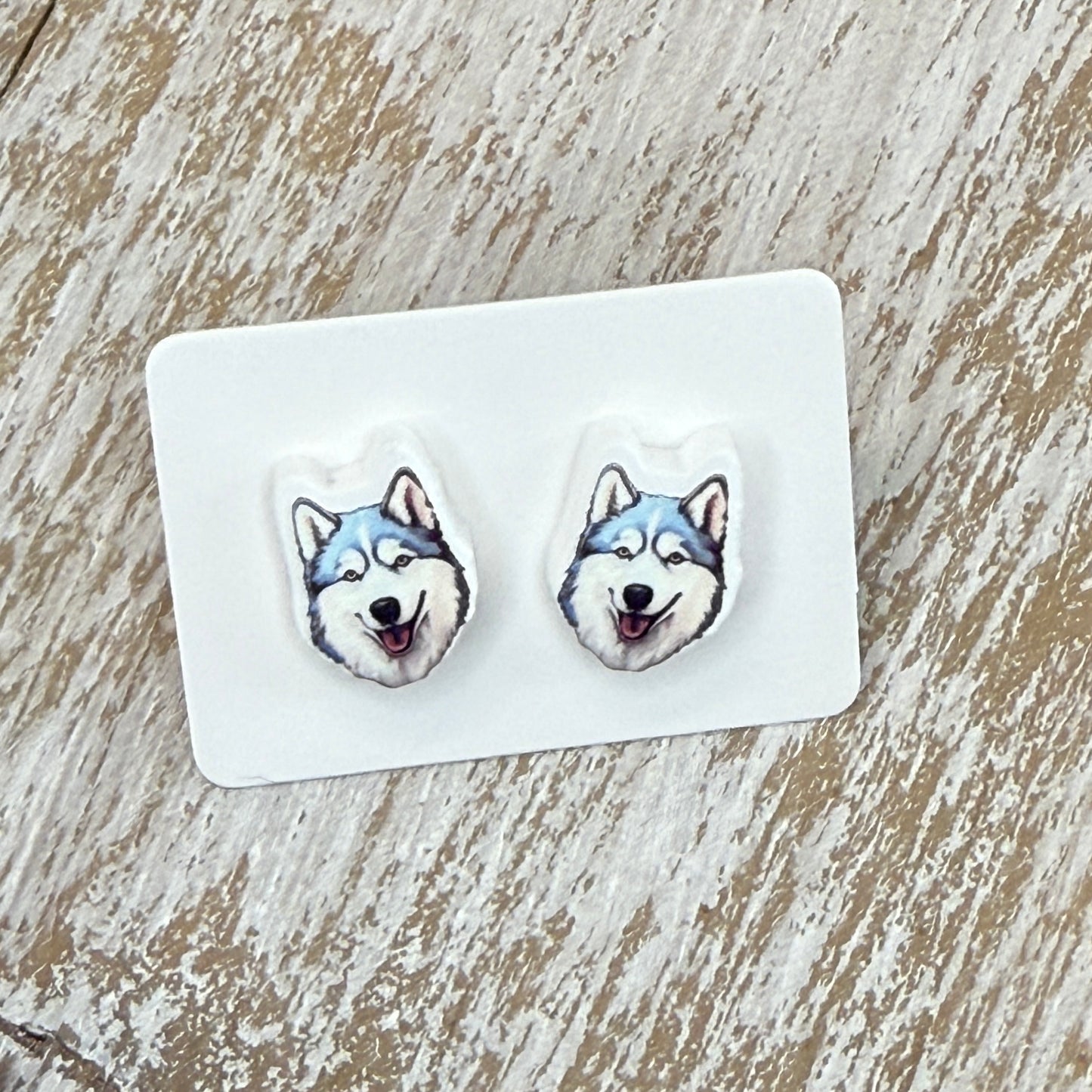 UV Printed Sled Dog Sweeties Acrylic Stud Earrings