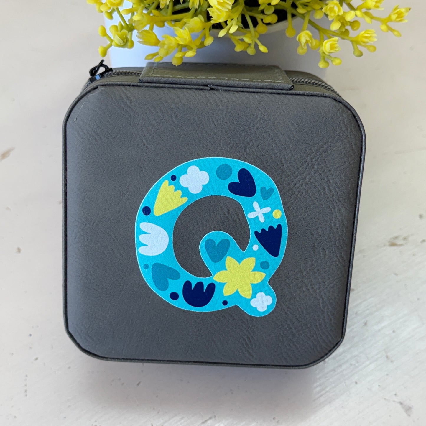 UV Printed Single-Letter Monogram Leatherette Jewelry Boxes