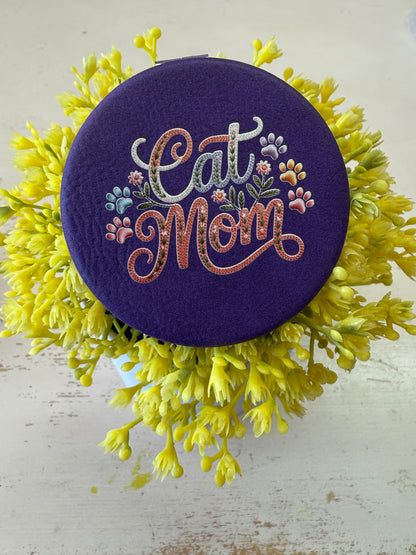 UV Printed Cat Mom Floral Stitch Compact Mirror