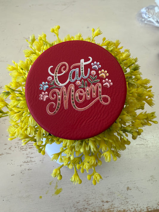 UV Printed Cat Mom Floral Stitch Compact Mirror