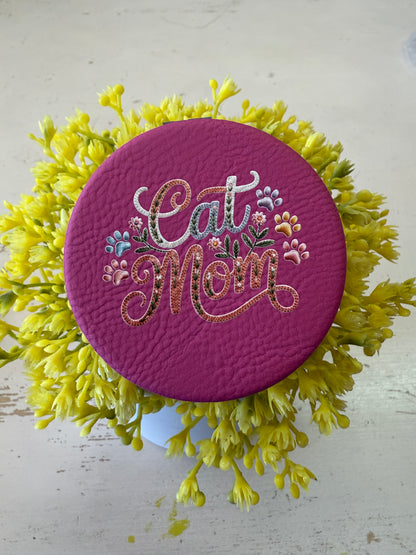 UV Printed Cat Mom Floral Stitch Compact Mirror