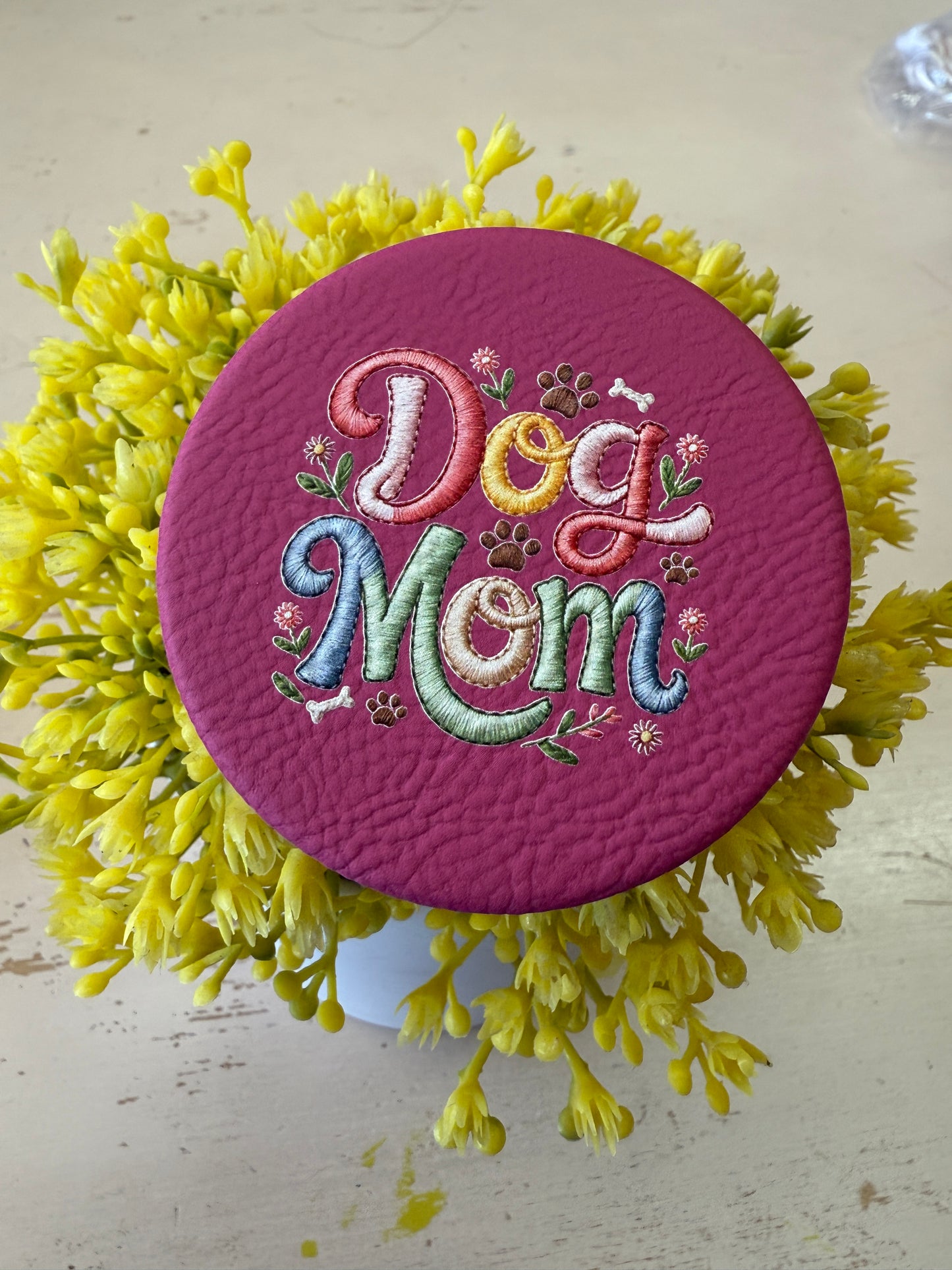 UV Printed Dog Mom Floral Stitch Compact Mirror