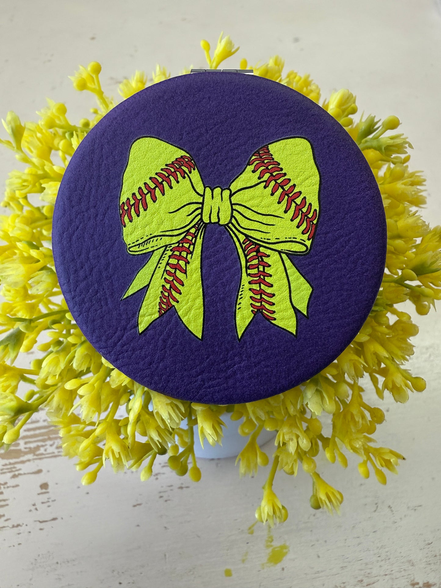 UV Printed Softball Bow Compact Mirror