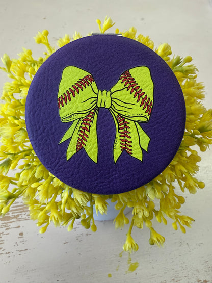 UV Printed Softball Bow Compact Mirror