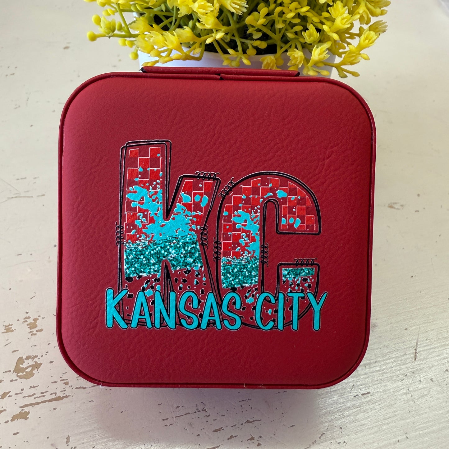 UV Printed Teal Checkered Paint Jewelry Box