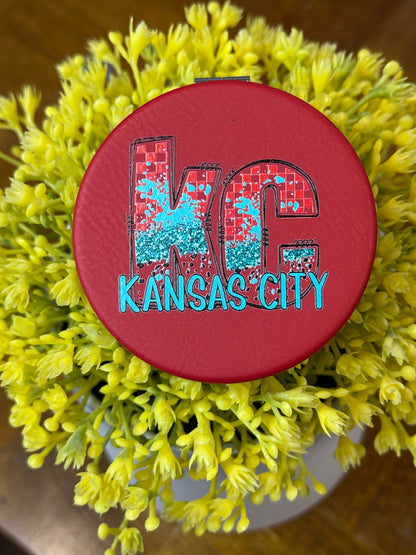 UV Printed Teal KC Checkered Paint Compact Mirror
