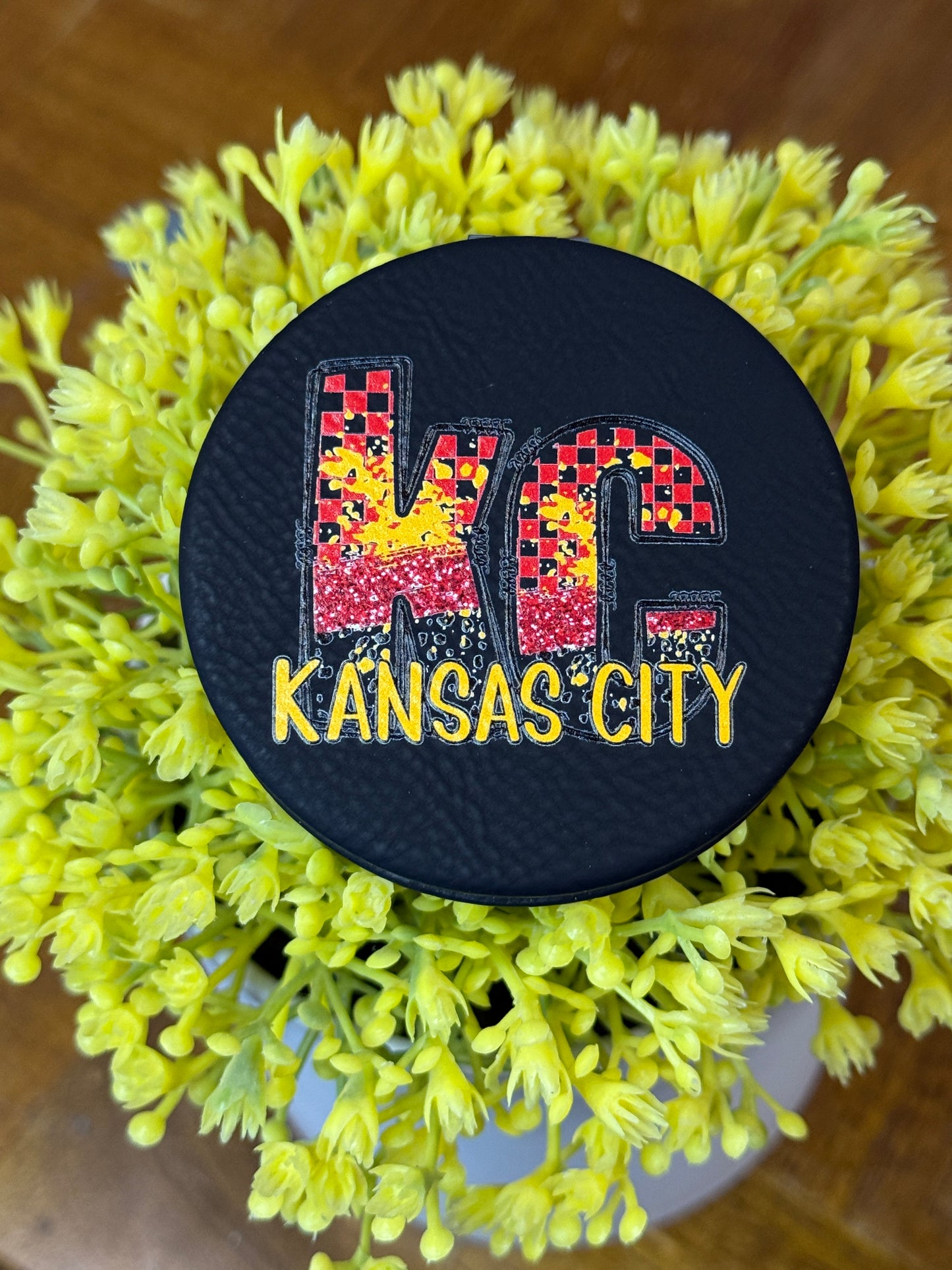 UV Printed Red KC Checkered Paint Compact Mirror