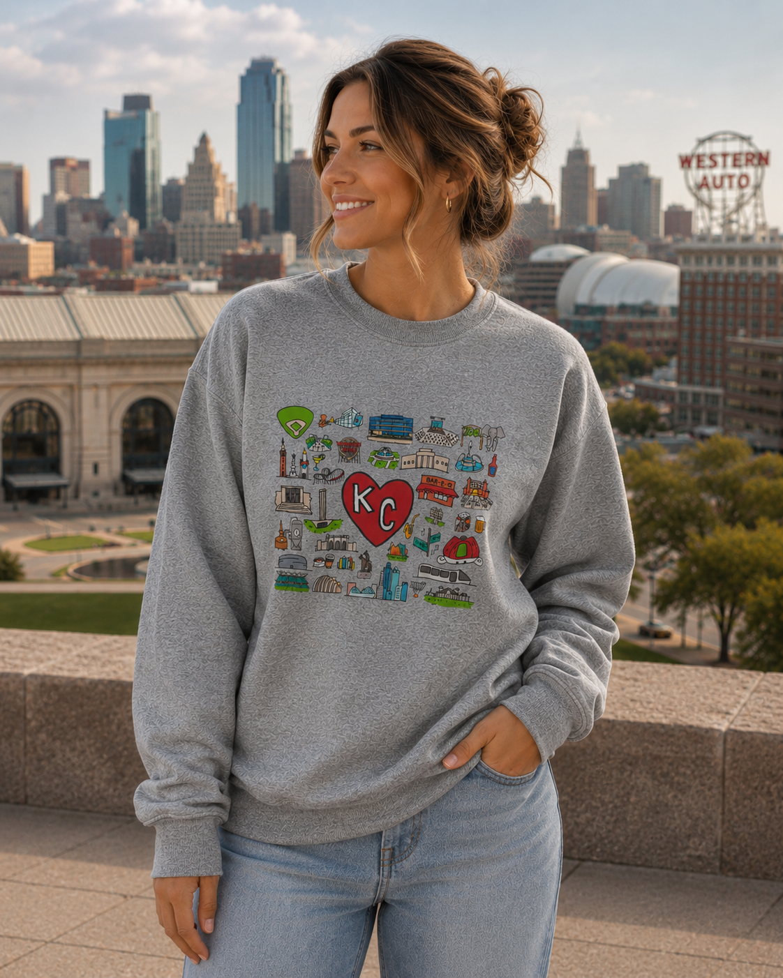 Kansas City Landmark Hoodie| KC Graphic Hoodie | Retro Kansas City Apparel