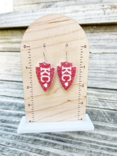 Engraved KC Heart Dangle Earrings