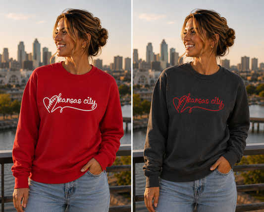 Kansas City Football Sweatshirt| KC Heart Sweatshirt | Red Gildan Graphic Sweatshirt | Football Fan Shirt | Kansas City Game Day Apparel