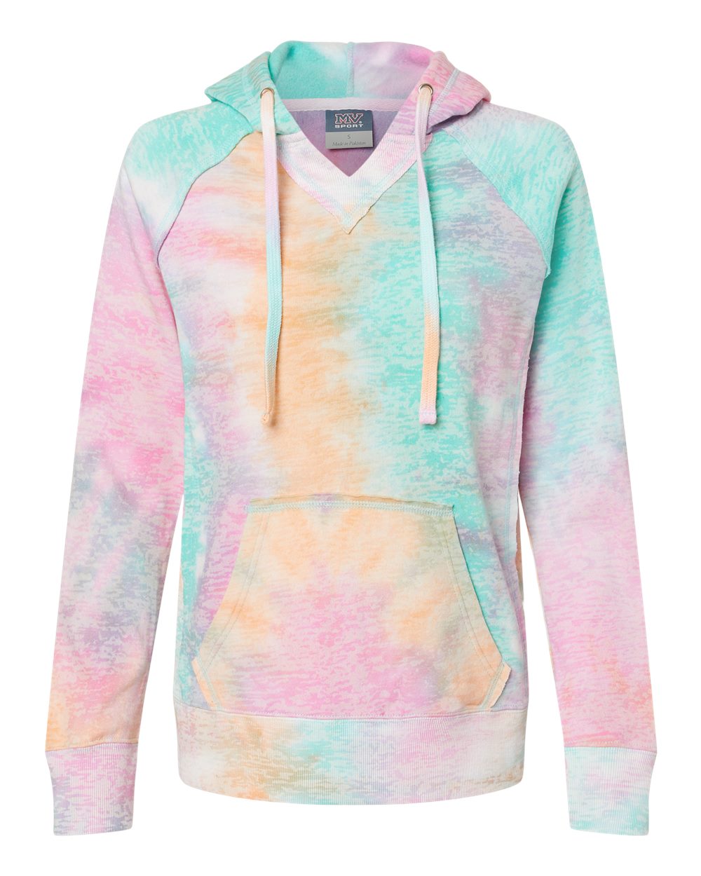 Women's V-Neck Pastel Tie-Dye Lightweight Hooded Sweatshirt | Women's Rainbow Sorbet Hoodie