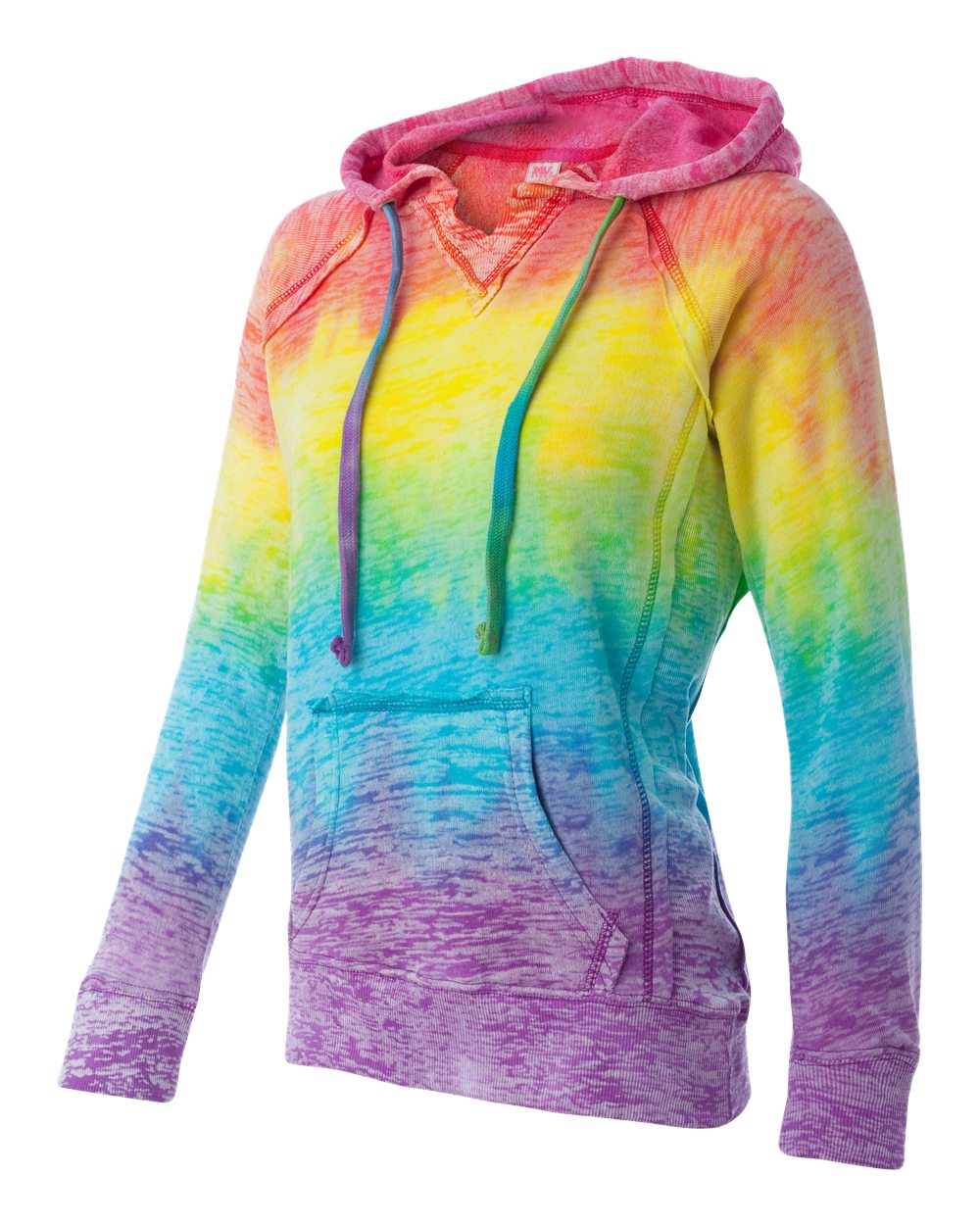Women's V-Neck Rainbow Ombre Lightweight Hooded Sweatshirt | Women's Burnout Rainbow Hoodie