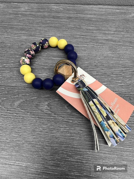 Yellow & Navy Floral Wristlet Keychain