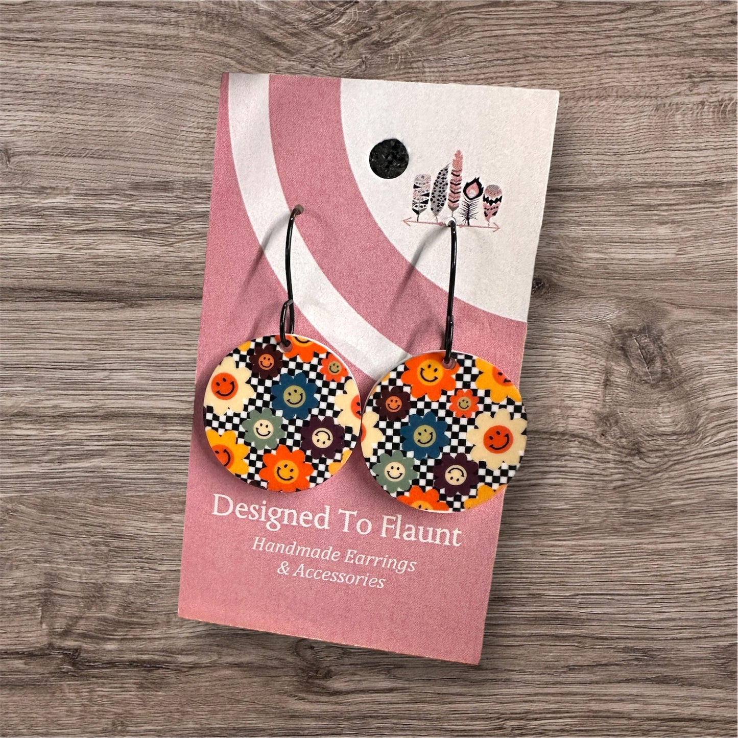 Retro Smiley Flowers Sublimated Acrylic Dangle Earrings