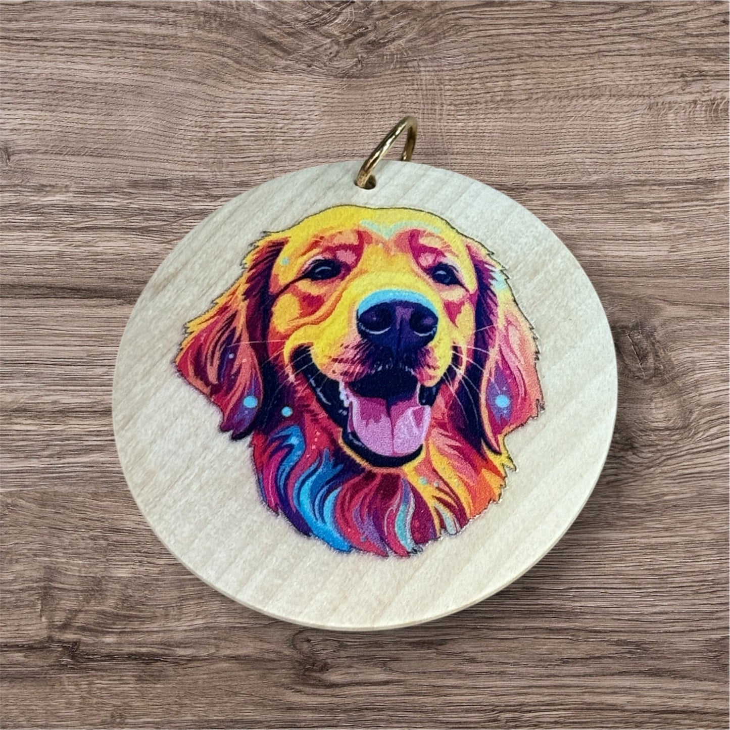UV Printed Golden Retriever Keychain