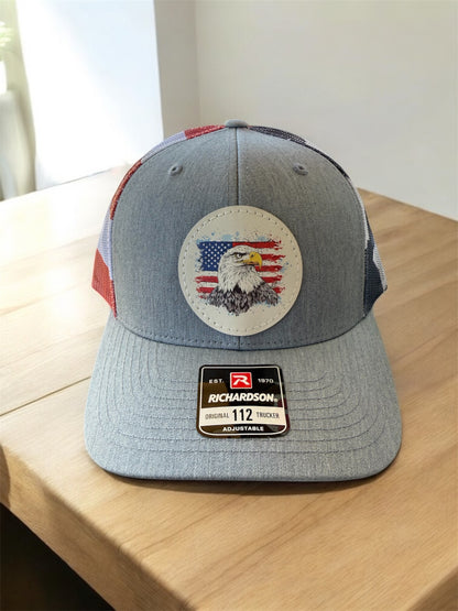 UV Printed American Flag Bald Eagle Men's Richardson 112 Trucker Hat