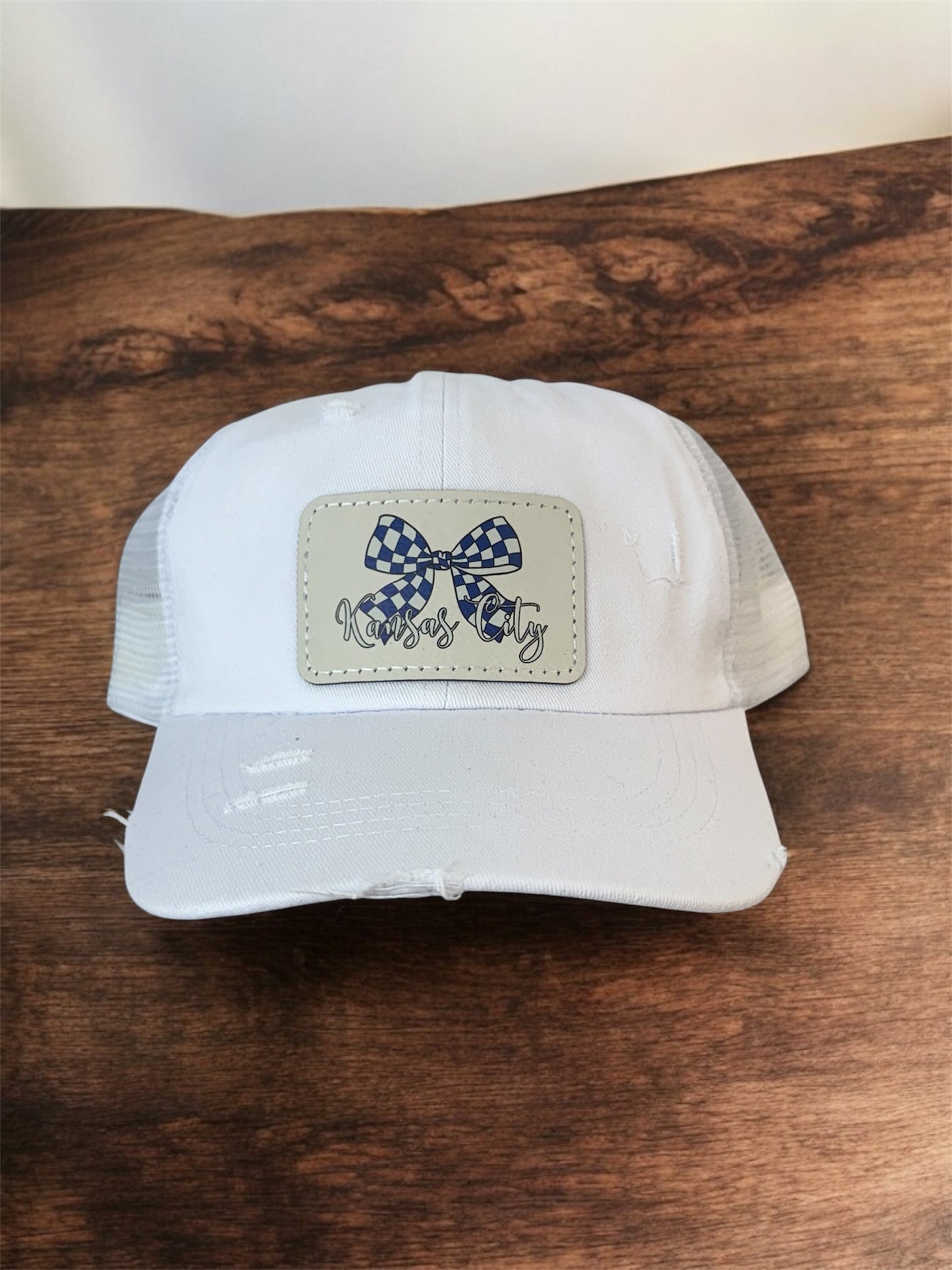 UV Printed Checkered KC Bow Women's Criss Cross Hat
