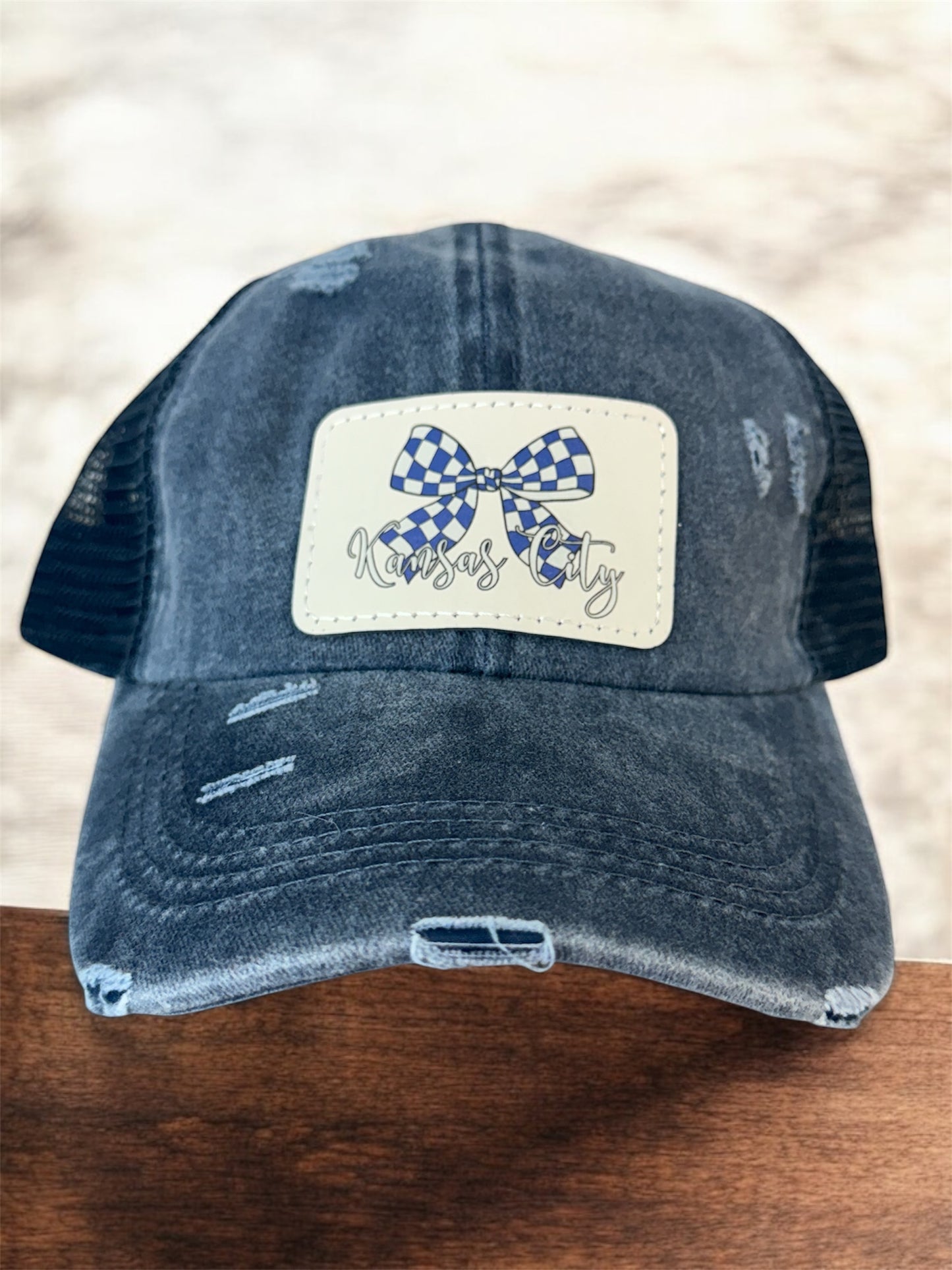 UV Printed Checkered KC Bow Women's Criss Cross Hat