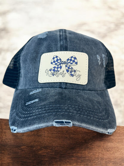 UV Printed Checkered KC Bow Women's Criss Cross Hat