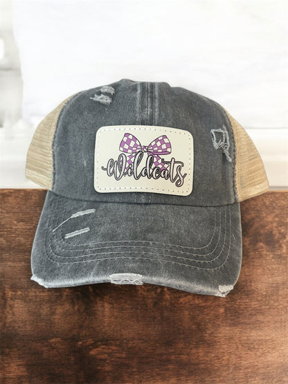 UV Printed Checkered Wildcats Bow Women's Criss Cross Hat