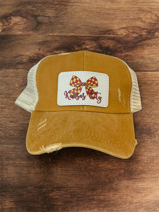 UV Printed Checkered KC Bow Women's Criss Cross Hat