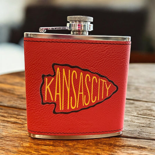 UV Printed Yellow Kansas City Arrowhead 6 oz Flask