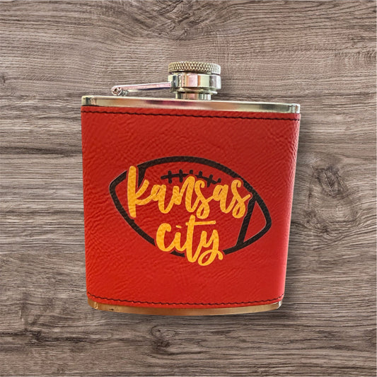UV Printed Yellow Kansas City Football 6 oz Flask