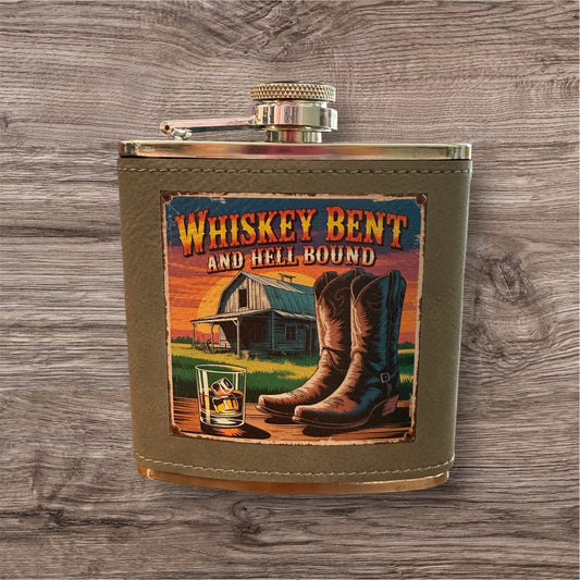 UV Printed Whiskey Bent 6 oz Flask