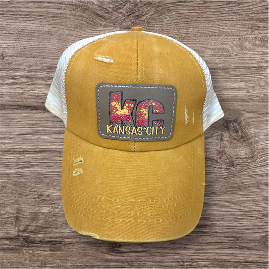 UV Printed Red/Yellow KC Checkered Paint Women's Criss Cross Hat