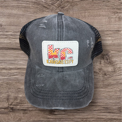 UV Printed Red/Yellow KC Checkered Paint Women's Criss Cross Hat