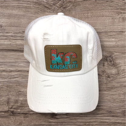 UV Printed Teal/Red KC Checkered Paint Women's Criss Cross Hat