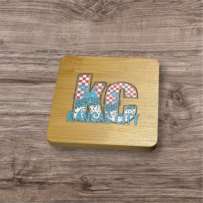 UV Printed Teal KC Checkered Paint Wooden Coaster