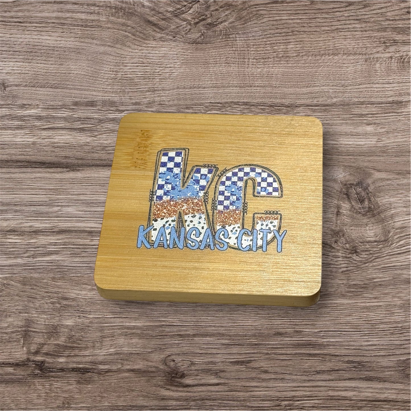 UV Printed Royal KC Checkered Paint Wooden Coaster