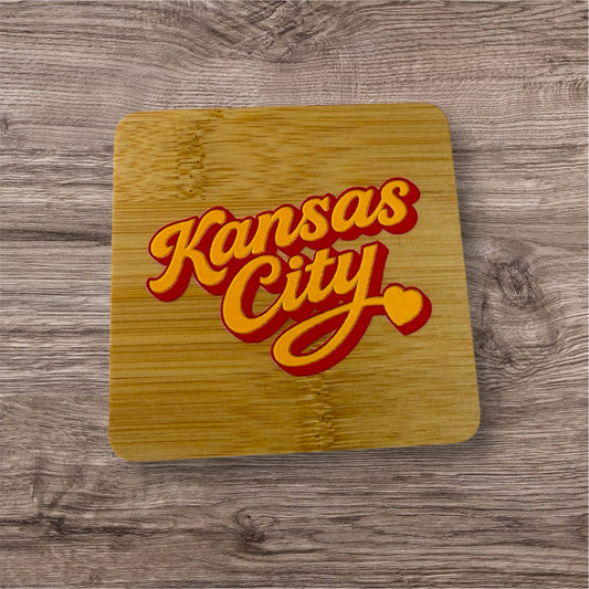 UV Printed Red Kansas City Script Wooden Coaster