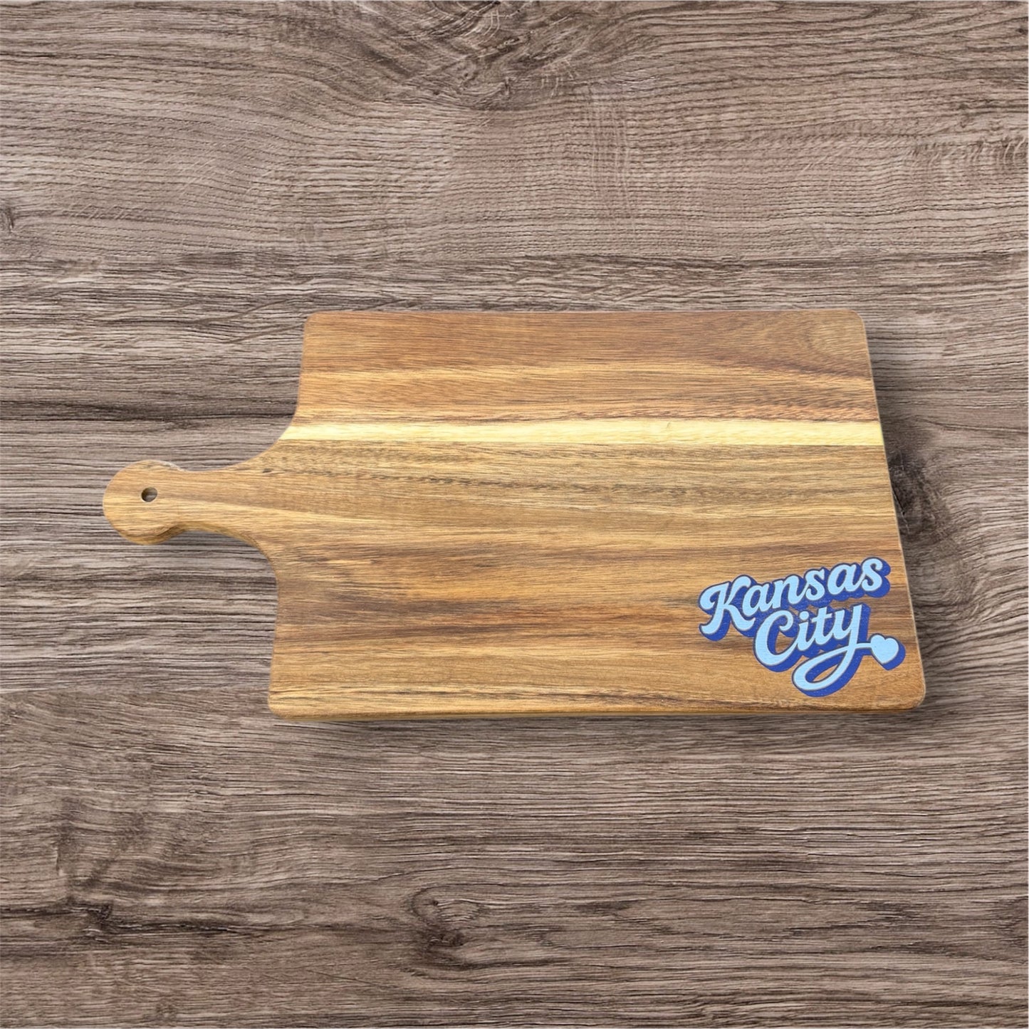 Kansas City Script Acacia Cutting Board (multiple colors)