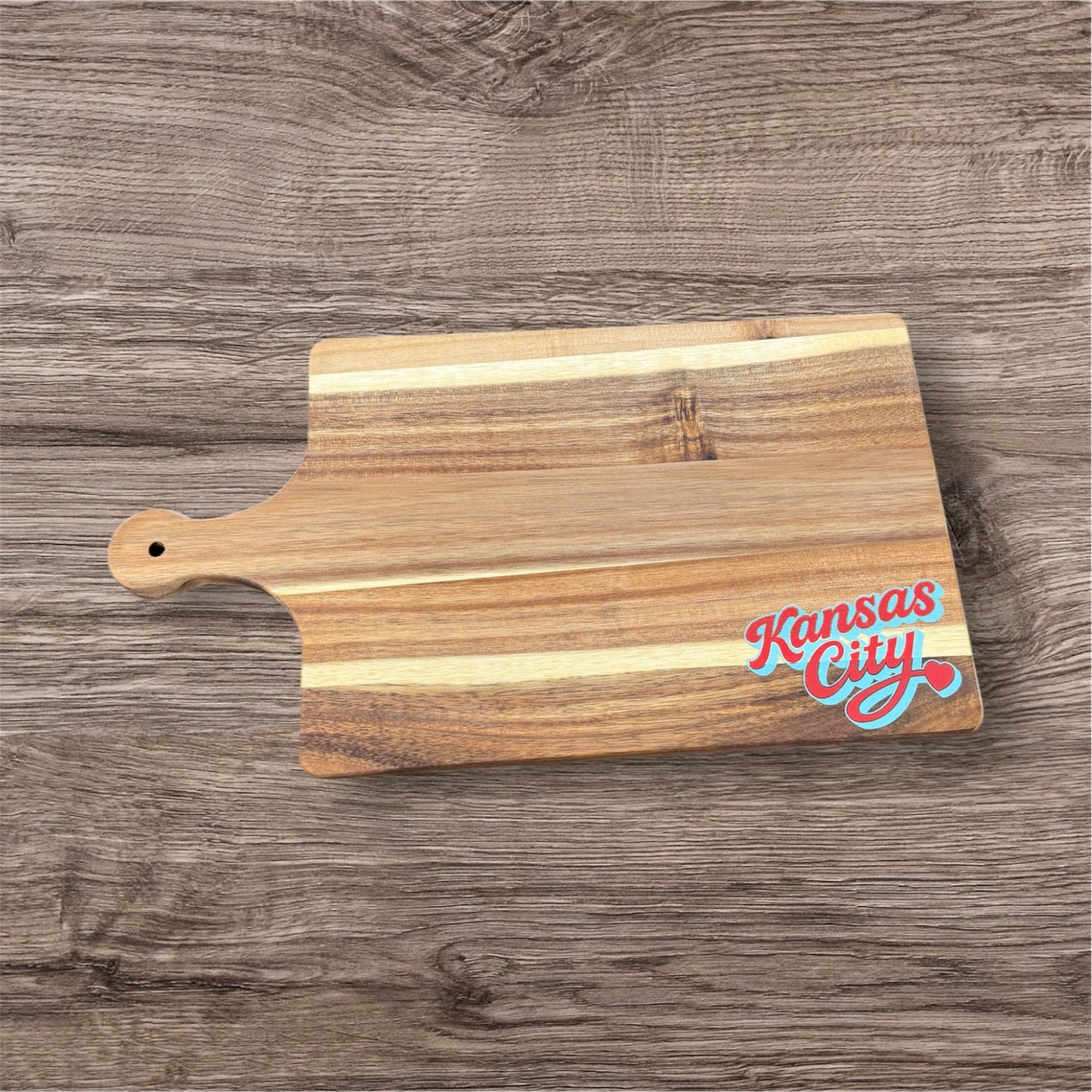 Kansas City Script Acacia Cutting Board (multiple colors)