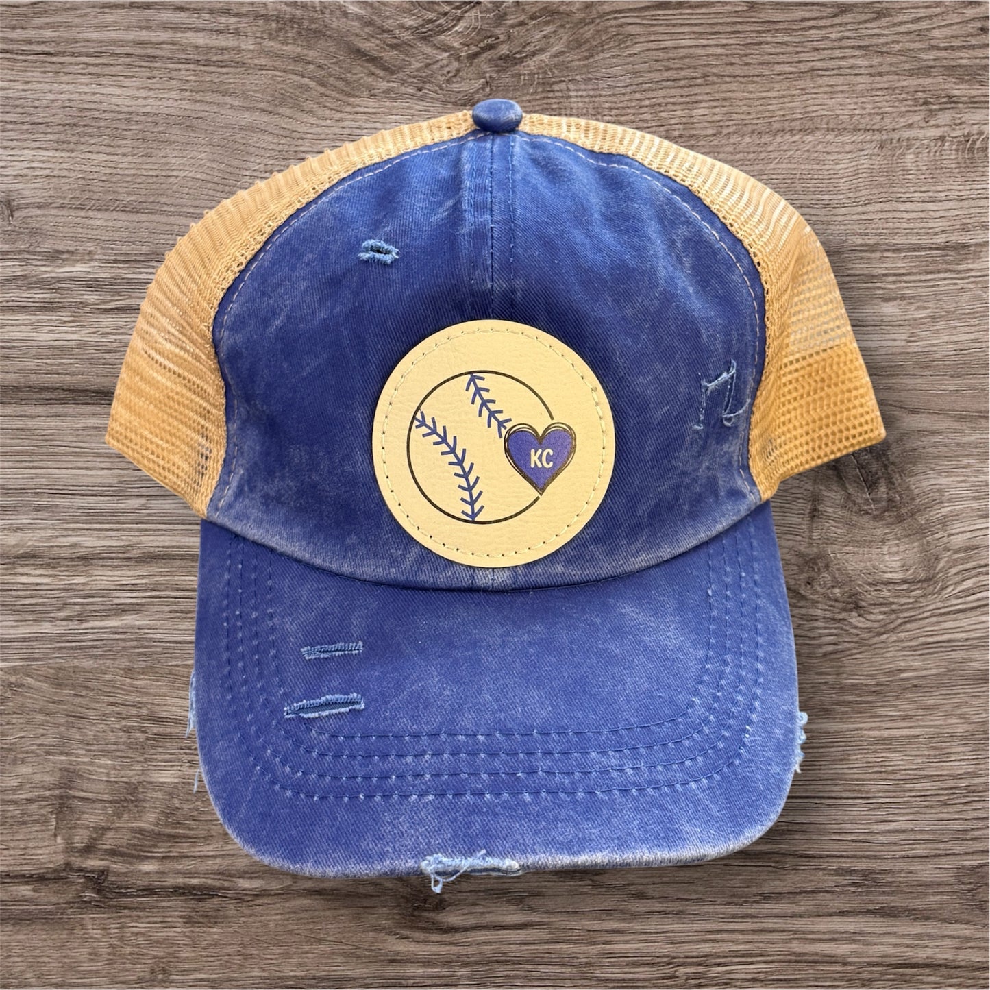 UV Printed KC Baseball Heart Women's Ponytail Hat