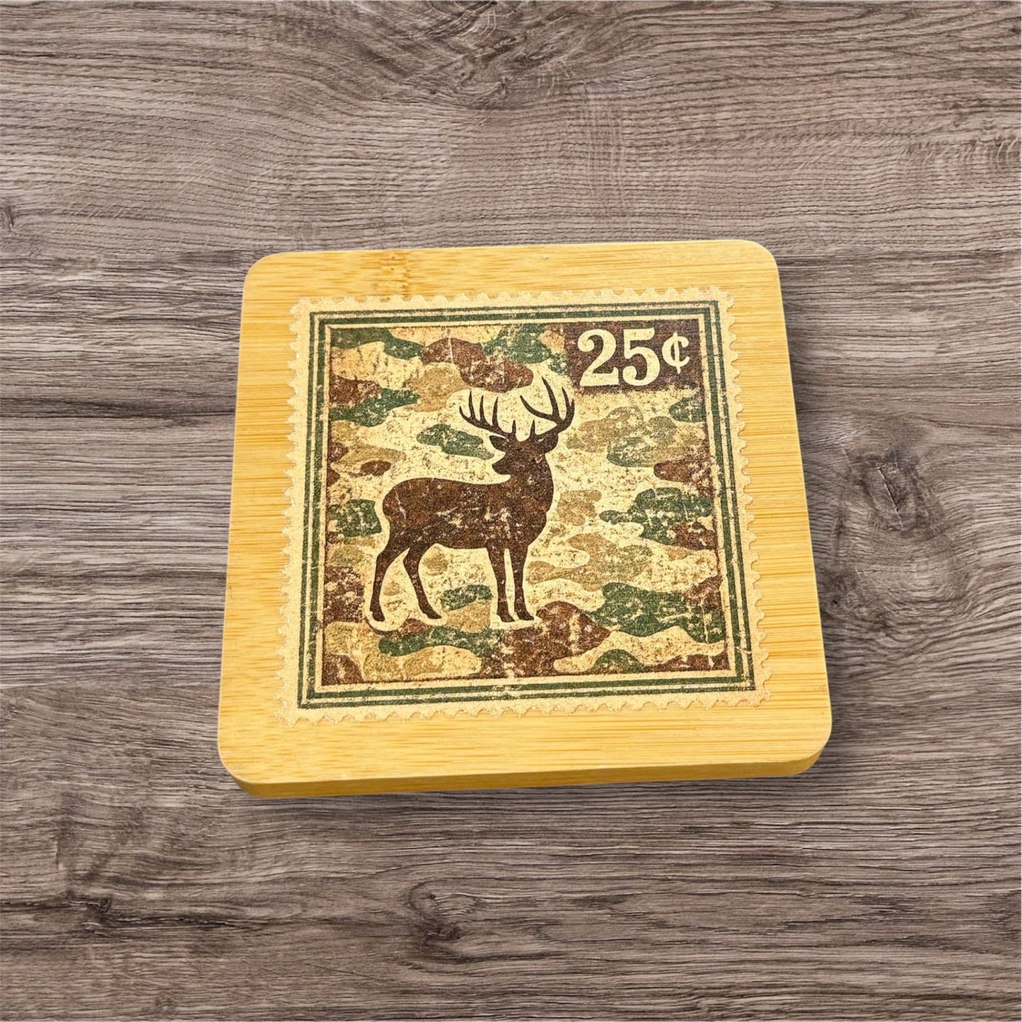 UV Printed Hunting Postage Stamp Wooden Coaster
