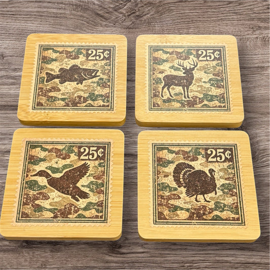 UV Printed Hunting Postage Stamp Wooden Coaster
