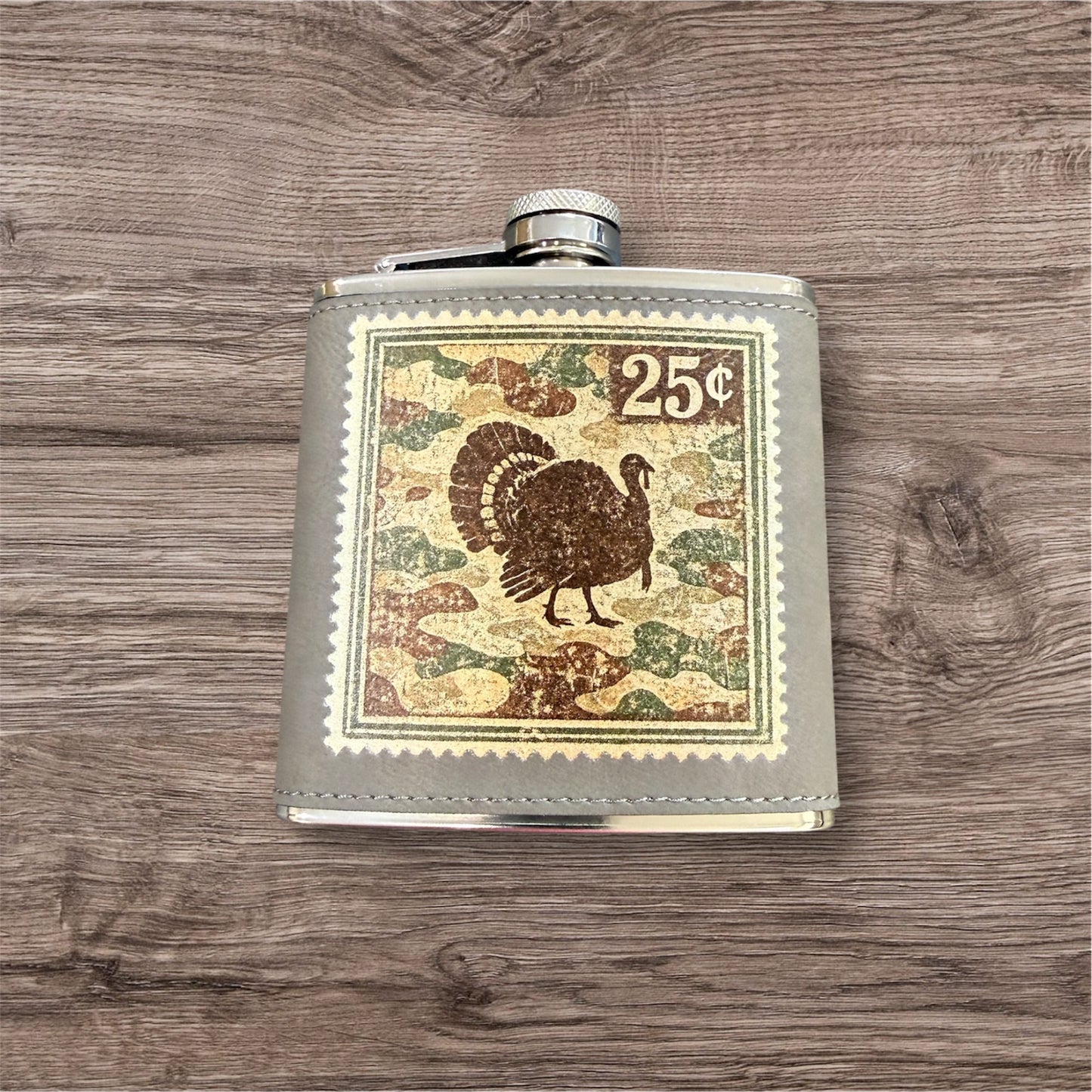 UV Printed Vintage Turkey Postage Stamp 6 oz Flask