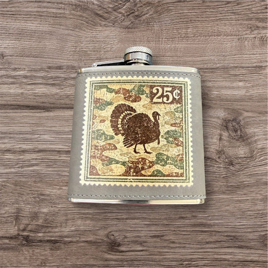UV Printed Vintage Turkey Postage Stamp 6 oz Flask