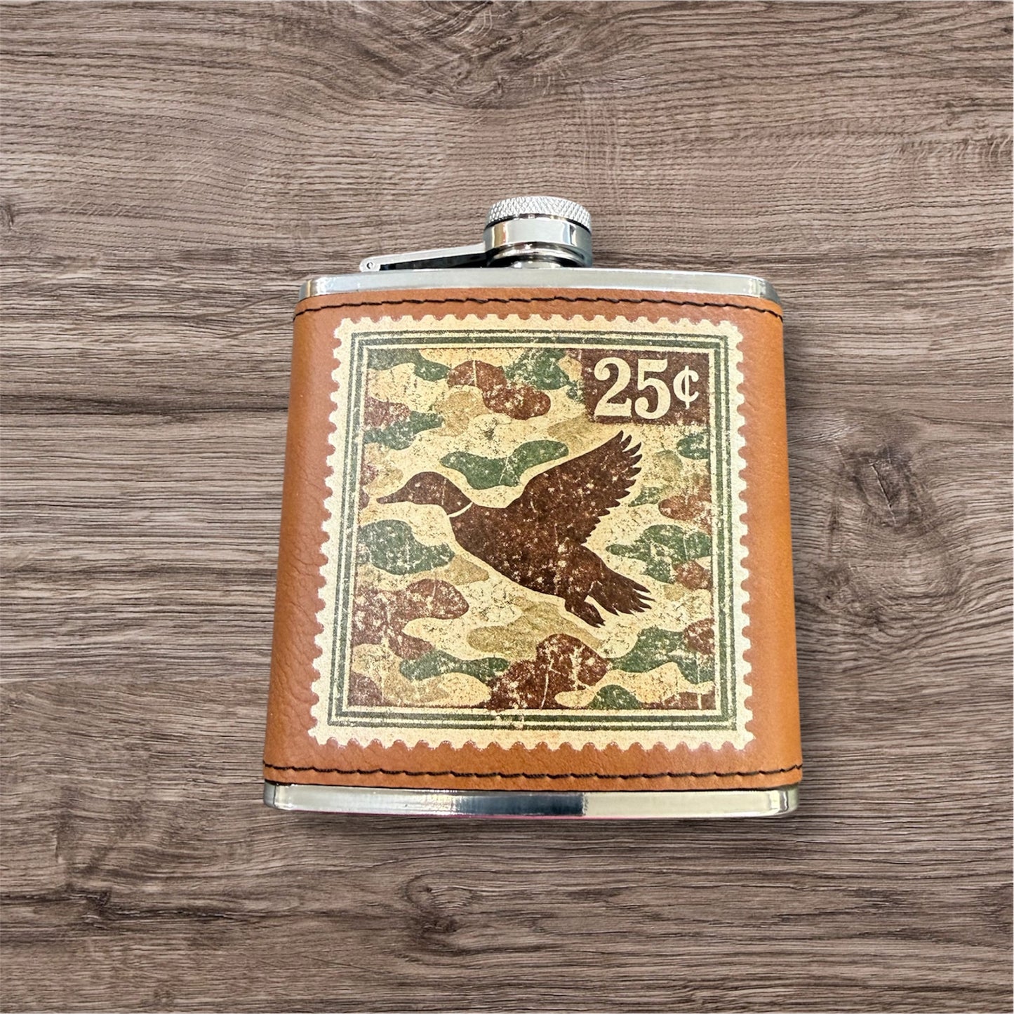 UV Printed Vintage Mallard Postage Stamp 6 oz Flask