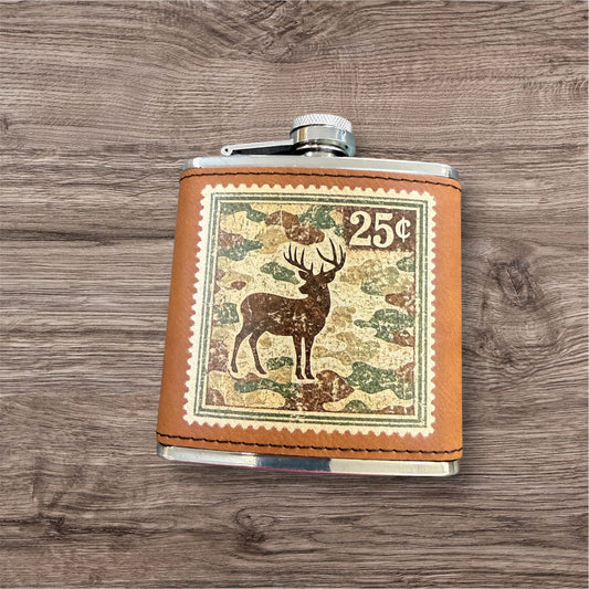 UV Printed Vintage Buck Postage Stamp 6 oz Flask