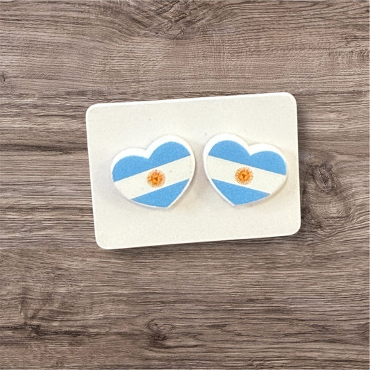 UV Printed Argentinian Flag Hearts Acrylic Studs